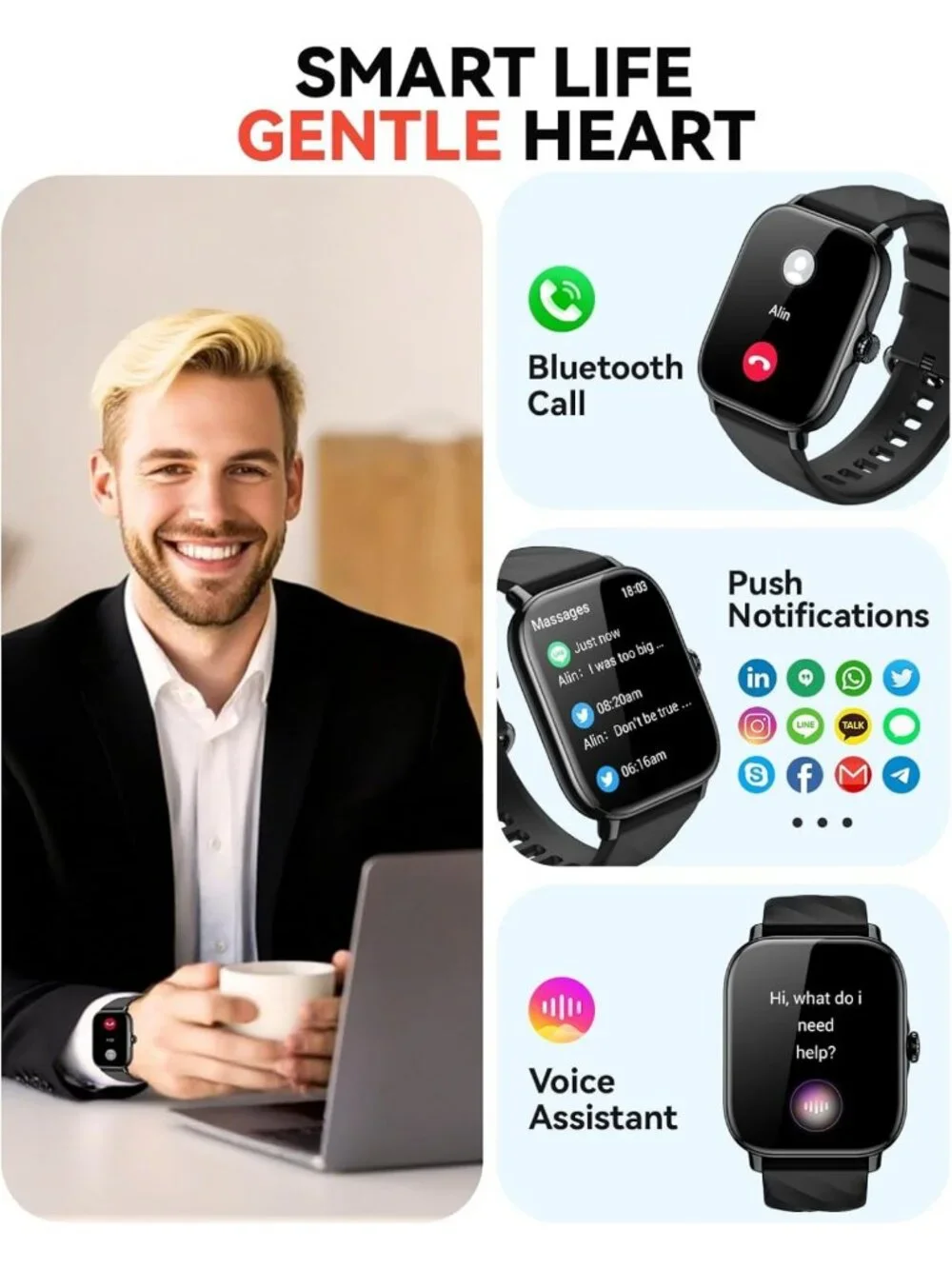 Stylish Fitness Tracker Smartwatch for Men & Women, IP68 Waterproof, 120+ Sports